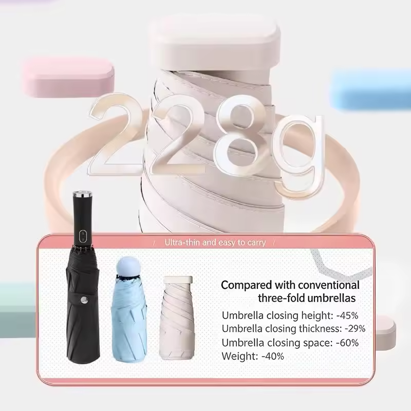 Compact Foldable Travel Umbrella UV Protection Lightweight Mini Pocket Sun Rain Umbrella Outdoor Daily Use