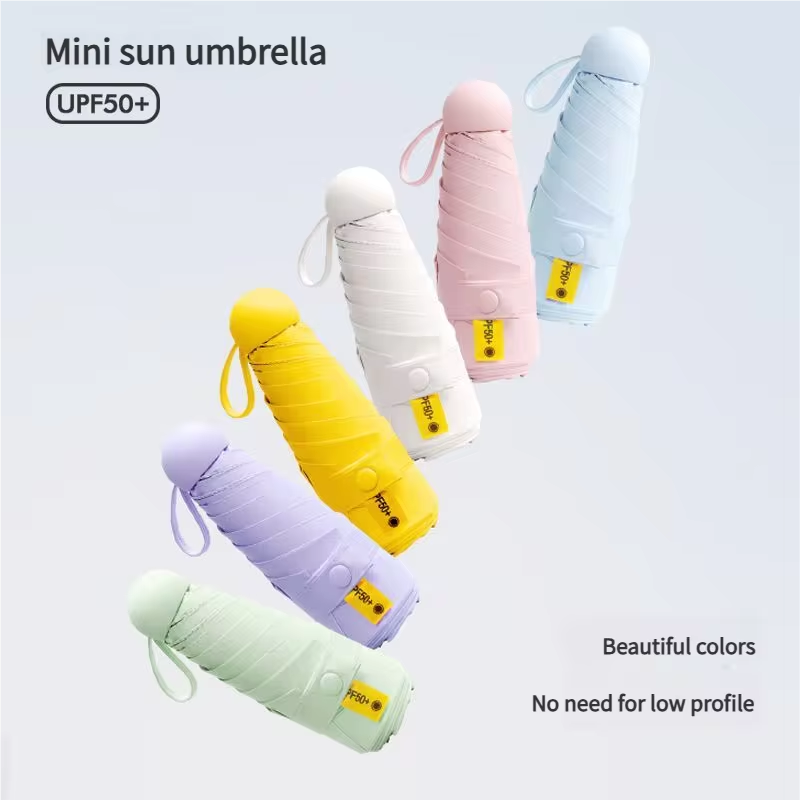 Mini Portable Folding Sun Umbrella for Women UV Protection Lightweight Compact Dual Purpose Sunny/Windy Condition