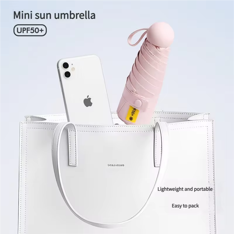Mini Portable Folding Sun Umbrella for Women UV Protection Lightweight Compact Dual Purpose Sunny/Windy Condition