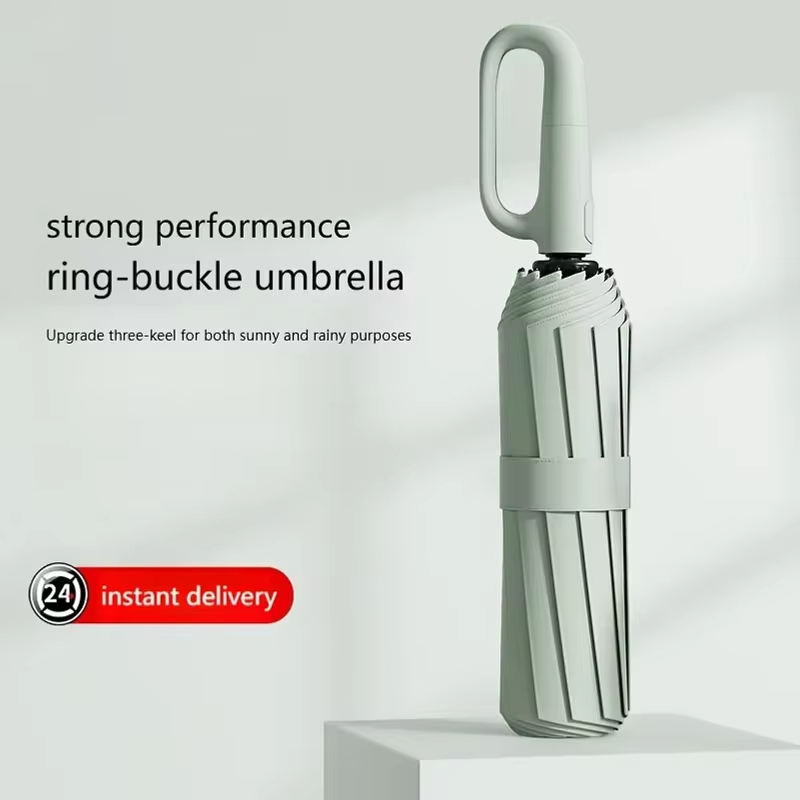 UV Protection Casual Folding UPF50+ Automatic Umbrella With Loop Buckle, Stylish Design Compact Sun, For Outdoor Travel
