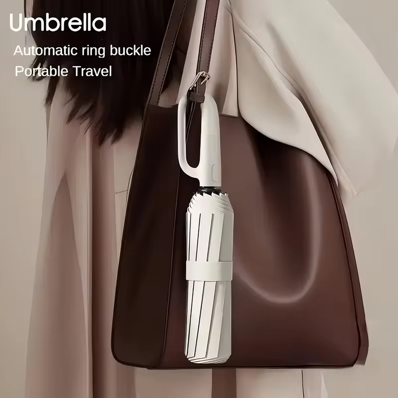 UV Protection Casual Folding UPF50+ Automatic Umbrella With Loop Buckle, Stylish Design Compact Sun, For Outdoor Travel