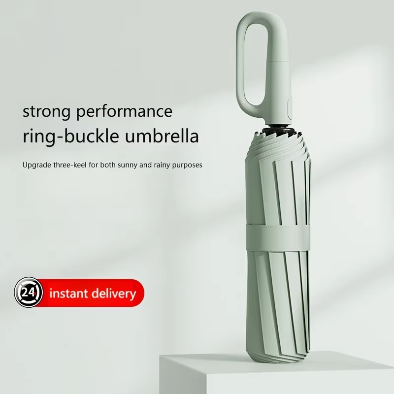 UV Protection Casual Folding UPF50+ Automatic Umbrella With Loop Buckle, Stylish Design Compact Sun, For Outdoor Travel