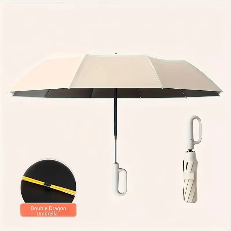UV Protection Casual Folding UPF50+ Automatic Umbrella With Loop Buckle, Stylish Design Compact Sun, For Outdoor Travel