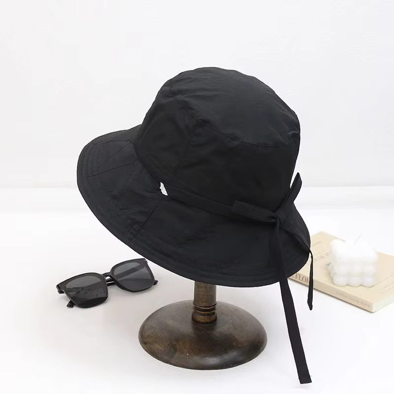 Women Lace-up Bowknot Sunscreen Fisherman Hat Large Brim Summer Anti-UV Strap Bucket Caps Korean Girl Travel Beach Basin Caps