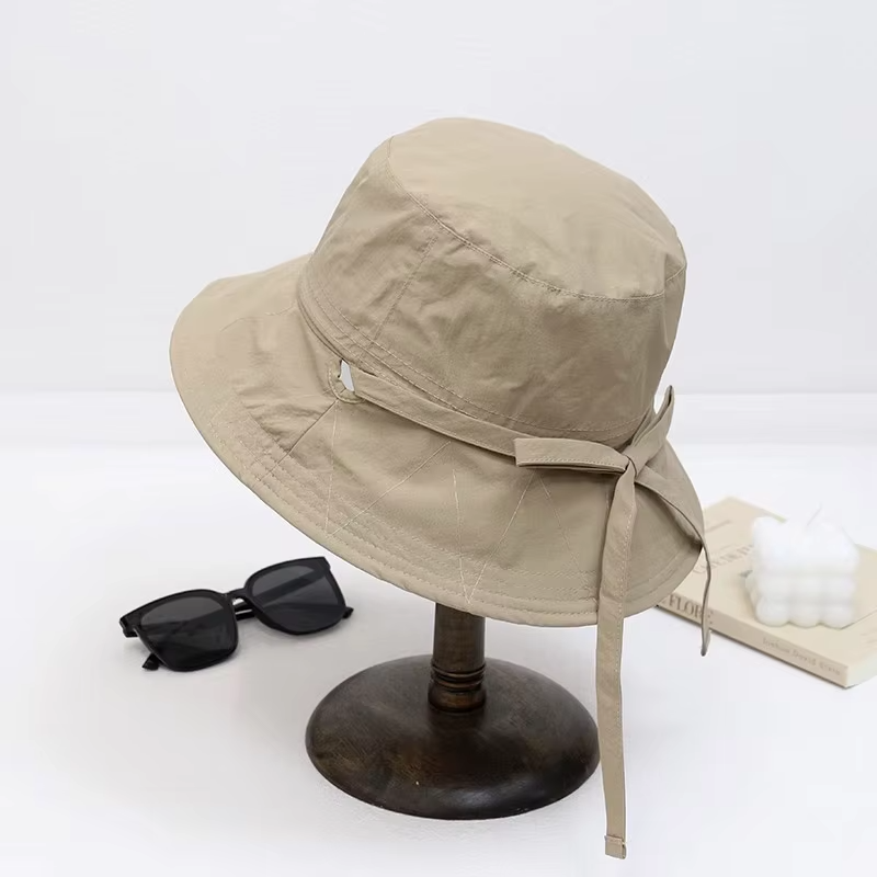 Women Lace-up Bowknot Sunscreen Fisherman Hat Large Brim Summer Anti-UV Strap Bucket Caps Korean Girl Travel Beach Basin Caps