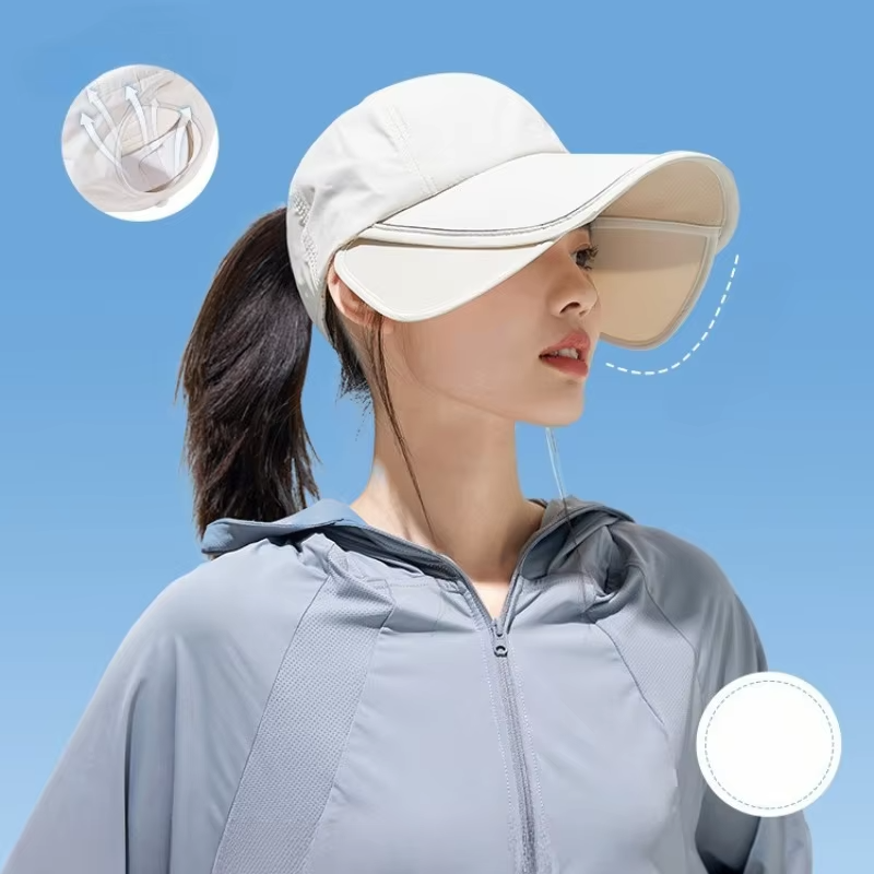 Summer Sun Hat for Women, Enlarged and Widened Brim, Outdoor Sports, Empty Top Duckbill Hat, Tied Ponytail Sun Hat